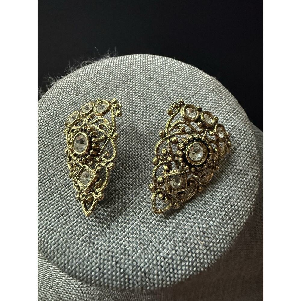 Vintage Filigree Earrings Gold Tone Pierced Art Nouveau Victorian Glam Cocktail